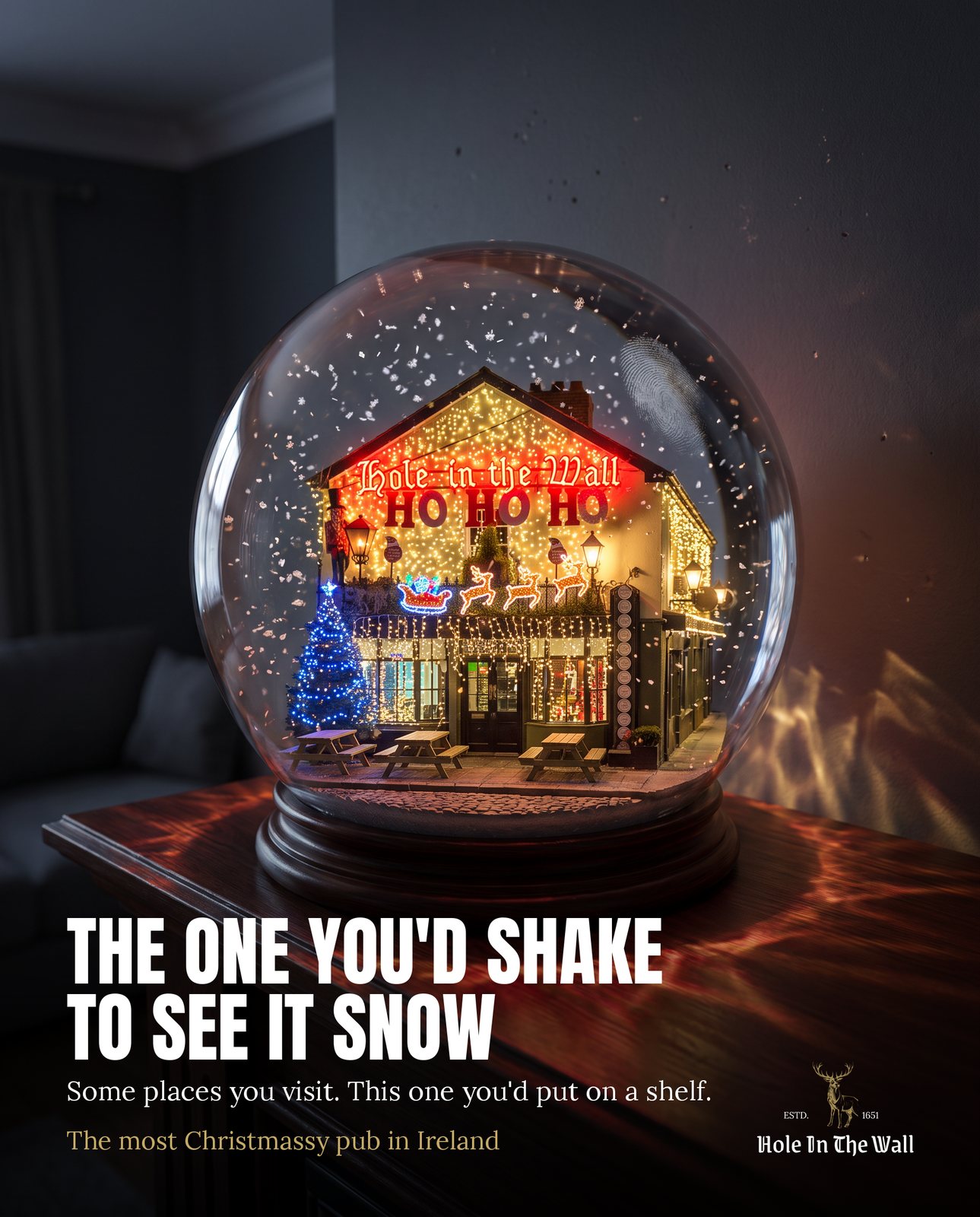 The pub inside a snow globe